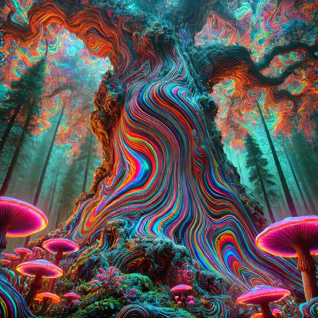 Colorful, psychedelic forest