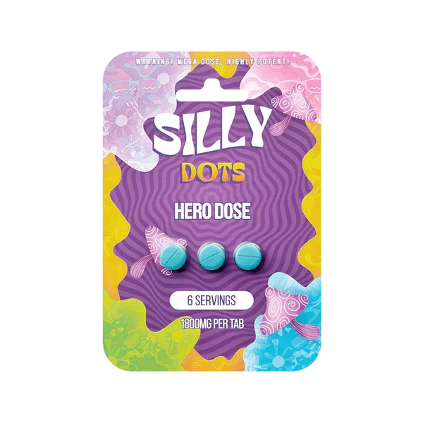 Silly Dots Hero Dose with colorful design and text on a white background