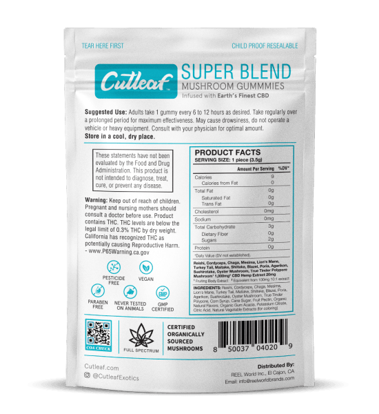 Cutleaf Super Blend Mushroom CBD Gummies