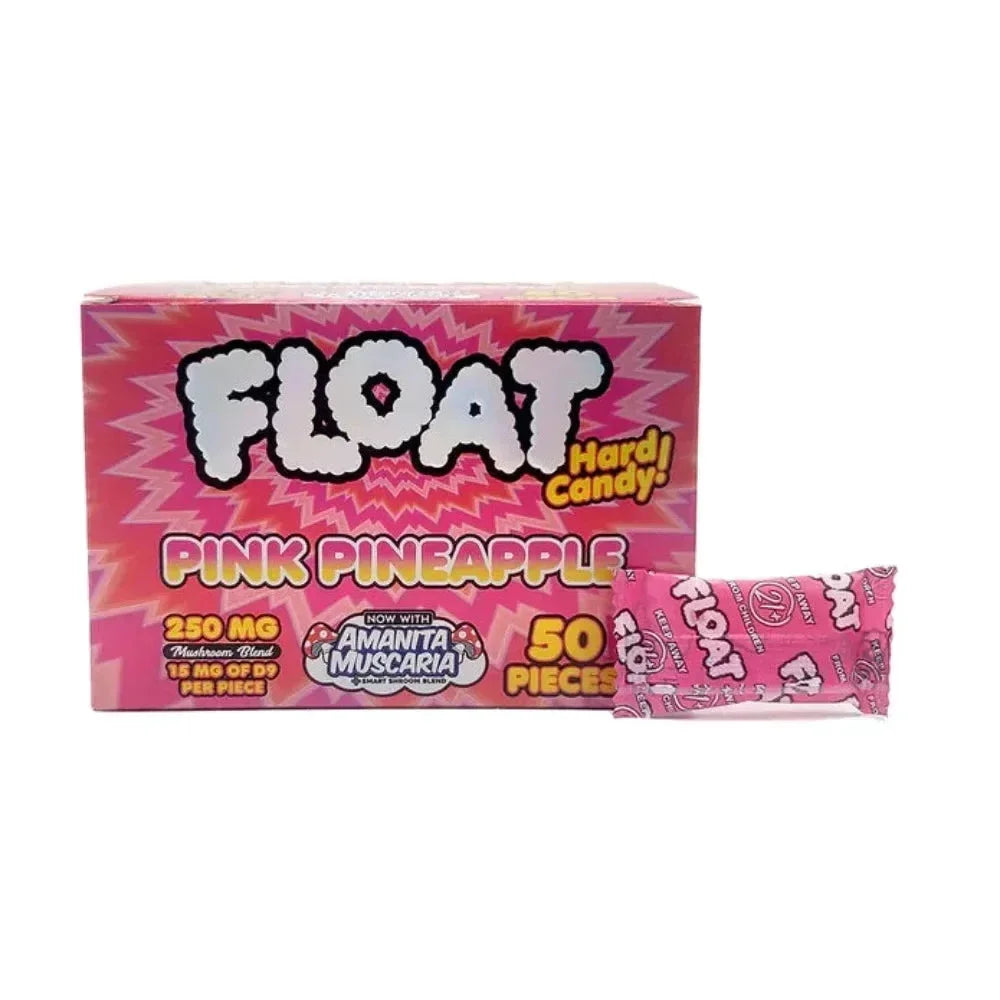 Float Pink Pineapple hard candy with mushroom blend by Coastal Shroomz Co, 50-count box
